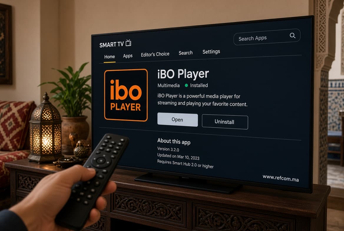 Écran Smart TV ouvert sur la fiche de l’application Ibo Player